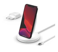 Belkin Soporte de Carga Inalámbrica de 15 W BoostCharge (Cargador Inalámbrico Rápido Qi para iPhone Samsung, Pixel y Otros) - Blanco