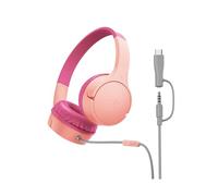 Belkin SoundForm Mini Auriculares con Cable para niños con Memoria USB C a dongle de 3,5 mm, micrófono Incorporado y Pegatinas Divertidas, Volumen máximo de 85 dB - para Aprendizaje en línea, Viajes