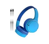 Belkin SoundForm Mini Auriculares inalámbricos para niños con micrófono, on Ear, 30 Horas de autonomía y Adhesivos, Cascos supraaurales para enseñanza en línea y Viajar, iPhone, iPad o Galaxy, Azul