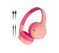 Belkin SoundForm Mini Auriculares inalámbricos para niños con micrófono, on Ear, 30 Horas de autonomía y Adhesivos, Cascos supraaurales para enseñanza en línea y Viajar, iPhone, iPad o Galaxy, Rosa