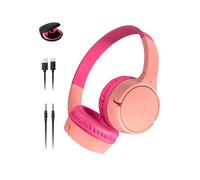Belkin SoundForm Mini Auriculares inalámbricos para niños con micrófono, on Ear, 30 Horas de autonomía y Adhesivos, Cascos supraaurales para enseñanza en línea y Viajar, iPhone, iPad o Galaxy, Rosa