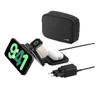 Belkin BoostCharge Pro Cargador Inalámbrico Plegable 3 en 1 Qi2, Carga Magnética de Viaje 15W, Soporte de Carga portátil con MagSafe para iPhone 17, iPhone Air, Pixelsnap, Apple Watch 11 y AirPods