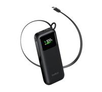 Belkin UltraCharge Batería Externa 11000mAh, 60W con Cable USB-C Retráctil | Power Bank, Capacidad de 11 000 mAh, Potencia Total 60 W, Cable Retráctil 70 cm, Pantalla Digital, Apta para Viajar en Avión
