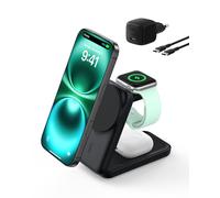 Belkin UltraCharge Cargador Inalámbrico 3 en 1 Qi2, 25W, Cargador Magnético Compatible con MagSafe, Estación de Carga para iPhone 16, Apple Watch, AirPods, Pixelsnap, con Adaptador de 45W, Negro