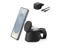 Belkin UltraCharge Estacion de Carga Inalámbrica 3 en 1 con Puerto USB-C para Reloj (Cargador de Reloj No Incluido), Cargador Magnético Qi2.2 25W Samsung S26, Galaxy Watch, Apple Watch, Adaptador 45W