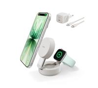 Belkin UltraCharge Cargador Inalámbrico iPhone 2 En 1 MagSafe, Cargador Inalámbrico Magnético Convertible, Qi2 25 W, iPhone 17, Apple Watch Series 10 y Pixelsnap, Fuente De Alimentación 45 W, Beis