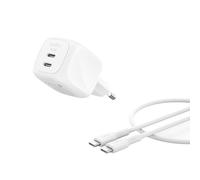 Belkin Cargador USB C con 2 Puertos de 50 W, Enchufe USB Doble GAN, Cargador Tipo C, Cable USBC 1 m, Carga Rápida, MacBook, iPhone 17, iPad Pro, Chromebook, Samsung Galaxy S25 Ultra y Otros - Blanco