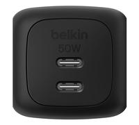 Belkin Cargador USB C con 2 Puertos, 50W, Cargador Multiple GAN con Dos Puertos Tipo C, Enchufe Carga Rápida para MacBook, iPhone 17, iPad Pro, Chromebook, Samsung Galaxy S25 Ultra y Pixel 10 - Negro