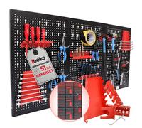 Belko Juego de 3 paneles de herramientas rojos | cada uno de 120 x 60 cm (se puede combinar con 360 x 60 cm, 120 x 180 cm o 180 x 120 cm) | Incluye 51 piezas de ganchos y estanterías | Soporte