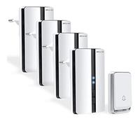 Bell4U Timbre Inalámbrico 4 Receptor IP65 Impermeable 100m Timbre Inalámbrico Exterior, 4 Niveles de Volumen (0-110dB) y 51 Melodías para Hogar. No Necesita Batería