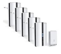 Bell4U Timbre Inalámbrico 5 Receptor IP65 Impermeable 100m Timbre Inalámbrico Exterior, 4 Niveles de Volumen (0-110dB) y 51 Melodías para Hogar. No Necesita Batería