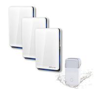 Bell4U Timbre inalámbrico inalámbrico - sin batería - Timbre Plug & Play - Tres receptores - Resistente al agua - 4 niveles de volumen - 52 tonos de timbre (blanco)