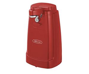 bella Abrelatas Eléctrico y Afilador de Cuchillos, Abridor de Tarros y Botellas Multifuncional con Palanca de Corte Extraíble y Almacenamiento de Cables, Hoja de Acero Inoxidable, Rojo