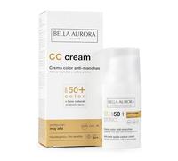 BELLA AURORA CC Cream Antimanchas SPF50+. Crema color Piel sensible 30 ml | Protege, despigmenta, unifica · SPF50+ UVA, UVB, IR y HEV · Tono natural adaptable · Water resistant