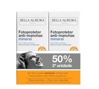 BELLA AURORA - Fotoprotector Antimanchas Mineral SPF 50 Pack de 2 x 50 ml, Protección Facial, Protector Solar Antimanchas, Pieles Sensibles, Repara e Hidrata Piel, con Aceite de Algodón y Mitacarpa