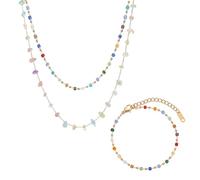 BELLA-Bee Collar y pulsera de cuentas coloridas, chapado en oro de 18 quilates para mujer, gargantilla bohemia impermeable para uso diario, Adjustable, Acero inoxidable, No es una piedra preciosa