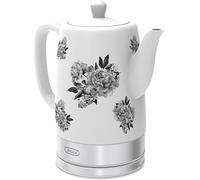 bella Hervidor eléctrico y tetera, calentador de agua de cerámica con base giratoria desmontable, apagado automático y protección contra ebullición en seco, 1,5 litros, color flores negras