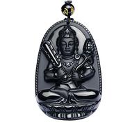 Bella Jade Buddha Pendant Necklace Bodhisattva Amulet/Talisman Made of Obsidian Gemstone