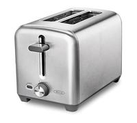 bella tostadora de 2 rebanadas con ranuras extraanchas y compartimento extraíble para migas. 6 niveles de dorado, apagado automático y función de calentamiento. Para tostar pan, bagel y gofres.