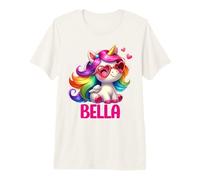Bella Unicorn Nombre Personalizado Diseño Camiseta Premium