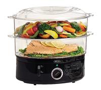 bella Vaporera de dos niveles con cestas apilables y base extraíble para una cocción rápida y simultánea. Apagado automático y protección contra ebullición en seco, 7 l, color negro.