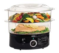 BELLA Vaporizador de alimentos de dos niveles, saludable, cocción simultánea rápida, cestas apilables para verduras o carnes, bandeja de arroz/granos, apagado automático y protección contra hervir