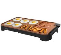 bella XL plancha eléctrica de titanio cerámico. Prepara 15 huevos a la vez, revestimiento antiadherente Healthy-Eco, fácil de limpiar, superficie de cocción retráctil grande de 12" x 22", cobre/negro