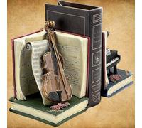 Bellaa 20430 - Sujetalibros Decorativo para Amantes de la música, violín acústico, Notas Musicales, Piano, decoración de estantería de Lujo, estantes de Mesa, Antideslizantes, Tapones para Libros,