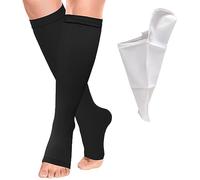 BellaAchtung, Medias de compresión médicas con pie abierto para mujer, 23-32mmHg, soporte gradual, manga de compresión de pantorrilla para varices y edema, Negro, X-Large