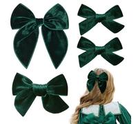 BellaBlend Lazos para el pelo de terciopelo verde oscuro, juego de 4 piezas con clips de cocodrilo, lazos hechos a mano para niñas pequeñas (verde oscuro)