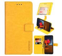 BellaCase Funda para OPPO A5X 4G Funda de Cuero Premium para Billetera [Ranuras para Tarjetas] [Pata de Cabra] [Hebilla Magnética] Carcasa para OPPO A5X 4G Smartphone(Amarillo)