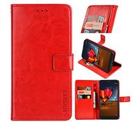 BellaCase Funda para OPPO A5X 4G Funda de Cuero Premium para Billetera [Ranuras para Tarjetas] [Pata de Cabra] [Hebilla Magnética] Carcasa para OPPO A5X 4G Smartphone(Rojo)