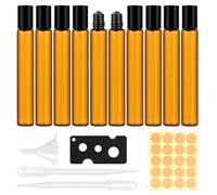BellaGesundheit 10 botellas roll-on de 10 ml, botellas de cristal marrón con bola de acero inoxidable, rellenables para aceites esenciales, perfume, masajes, fragancias y cosméticos
