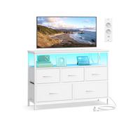 SONGMICS BELLAH Colección - Cómoda para Dormitorio, Mueble de Almacenaje, Iluminación LED Ajustable, Regleta de Enchufes, 1 Estante, 5 Cajones, Moderna, Blanco Nube LGS723WH01