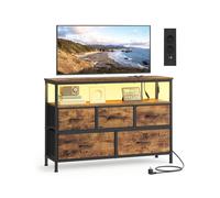 BELLAH Colección - Cómoda de 5 Cajones con iluminación LED y enchufes para dormitorio Marrón Rústico y Negro Tinta