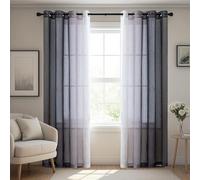 BellaHills Cortinas Negro Visillos Cortos 2 Piezas 117x137cm Translucidas de Aspecto de Lino para Sala Cocina,Oscuro Color Degradado Leve de Dormitorio