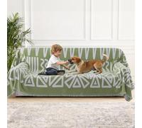 BellaHills Cubre Sofa 3 Plazas Verano Impermeable Funda Sofá Antideslizante Antimanchas Protector Sofá Chenilla Motivos Geométricos Verde