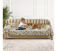 BellaHills Cubre Sofa 3 Plazas Verano Impermeable Funda Sofá Antideslizante Antimanchas Protector Sofá Chenilla Motivos Geométricos Caqui-A