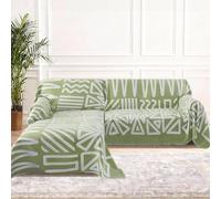 BellaHills Cubre Sofa Chaise Long 2 Plazas Verano Impermeable Funda Sofá Antideslizante Antimanchas Protector Sofá Chenilla Motivos Geométricos Verde