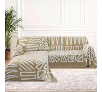 BellaHills Cubre Sofa Chaise Long 3 Plazas Verano Impermeable Funda Sofá Antideslizante Antimanchas Protector Sofá Chenilla Motivos Geométricos Caqui-A