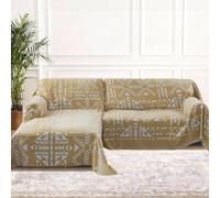 BellaHills Cubre Sofa Chaise Long 3 Plazas Verano Impermeable Funda Sofá Antideslizante Antimanchas Protector Sofá Chenilla Motivos Geométricos Caqui-B
