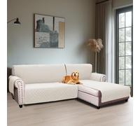 BellaHills Funda Sofá Chaise Long 3 Plazas Rechte (247CM) Protector Sofá Acolchado Reversible Universal Cubierta Sofá Repelente al Agua Arañazos y Pelos Blanco