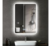 Bellanny Espejo Baño con Luz, 50*70cm Espejo Grande de Pared, 3000K-6500K Espejos de Tocador, Espejo-Baño-Antivaho | Regulable, Memoria, Reloj,Vidrio Templado HD, IP44 LED Espejos Retroiluminado, Casa