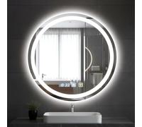 Bellanny Espejo Baño con Luz, 60cm Redondo Espejo Grande de Pared, 3000K-6500K Espejos de Tocador, Espejo-Baño-Antivaho | Regulable, Memoria, Reloj, Vidrio Templado HD, IP44 LED Espejos Retroiluminado