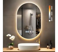 Bellanny Espejo Baño con Luz, 75×50cm Elíptico Espejo de Pared, LED Espejos Retroiluminado - con Función Antivaho, 3000K/4000K/6500K Regulable, Ajuste de Brillo, Memoria, IP44, Horizontal/Vertical