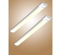 Bellanny LED Fluorescente 60cm, 20W 2400LM Lámpara LED de Techo, 3000K Blanco Cálido Neon Led Tubo, IP40 130°Ángul Luz de Garaje, LED Batten Light para Oficina Taller Almacén Baño Cocina Barra, 2pc