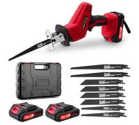 Bellanny Sierra Sable, 21V Sierra de sable Electrica, 1280W 0-4000RPM Velocidad Variable Sierra alternativa inalámbrica, 2×2.0Ah Baterías y 8 Hojas, Serrucho con Luz LED para Cortar Madera,Metal -Rojo