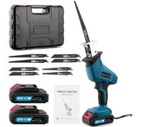 Bellanny Sierra Sable, 21V Sierra de sable Electrica, 1280W 0-4000RPM Velocidad Variable Sierra alternativa inalámbrica, 2×2.0Ah Baterías y 8 Hojas, Serrucho con Luz LED para Cortar Madera,Metal -Azul