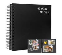 Bellanova 8 Pulgadas Album Scrapbook en Espiral, 20.5×20.5cm Álbum de Fotos para Pegar y Escribir, Cubierta Kraft, 40 Hojas 80 Páginas, DIY Cuaderno de Diario, Cuaderno de Dibujo (Negro)