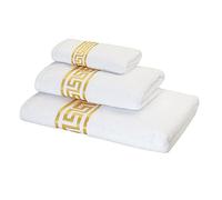 Belle Arti Mäander - Juego de 3 toallas de ducha de algodón de rizo, 3 unidades, 30 x 50 + 50 x 100 cm y 70 x 140 cm, color blanco